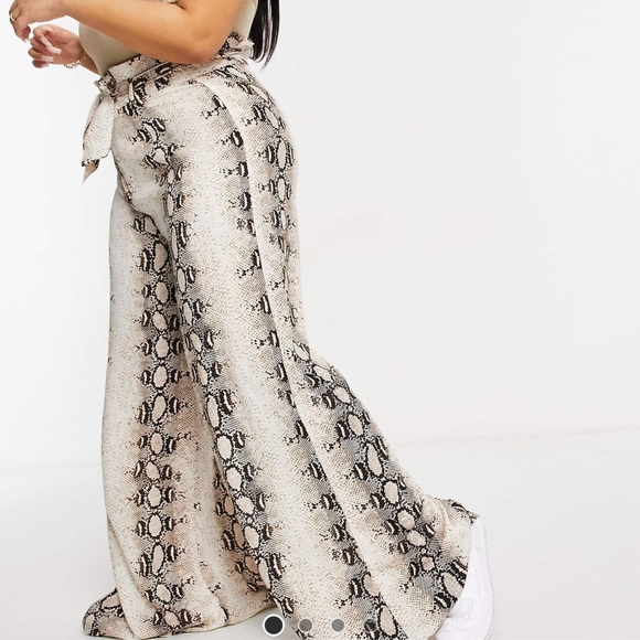 Public Desire Pants - ASOS Public Desire Plus-Size Snake Print Wide-Leg Pants in Beige and Black